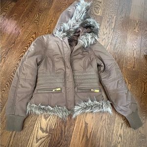 vintage bebe brown puffer jacket
